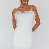 For The Frills Tulle Neckline Mini Dress Off White