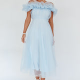 May Rose Off-Shoulder Tulle Midi Dress Light Blue