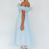 May Rose Off-Shoulder Tulle Midi Dress Light Blue