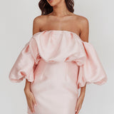 Dream Time Puffed Neckline Mini Dress Blush