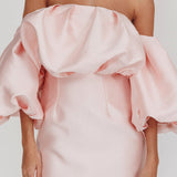 Dream Time Puffed Neckline Mini Dress Blush