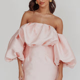 Dream Time Puffed Neckline Mini Dress Blush