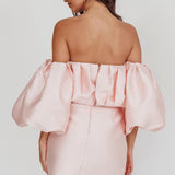 Dream Time Puffed Neckline Mini Dress Blush