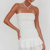 Dream Time Strapless Shirred Mini Dress Off White