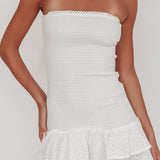 Dream Time Strapless Shirred Mini Dress Off White