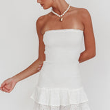 Dream Time Strapless Shirred Mini Dress Off White