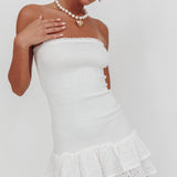 Dream Time Strapless Shirred Mini Dress Off White
