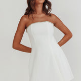 Macaila Rhinestone Trim Strapless Mini Dress Off White