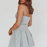 Jeziah Strapless Box Pleat Mini Dress Light Denim