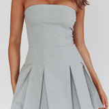 Jeziah Strapless Box Pleat Mini Dress Light Denim