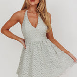 I'm Magnetic Halter Neck Backless Mini Dress Mint Grey