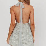 I'm Magnetic Halter Neck Backless Mini Dress Mint Grey