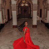 Bellamy Lace-Up Back Ruffle Maxi Dress Red
