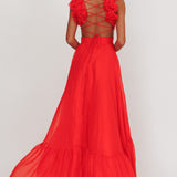 Bellamy Lace-Up Back Ruffle Maxi Dress Red