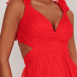 Bellamy Lace-Up Back Ruffle Maxi Dress Red