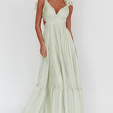 Bellamy Lace-Up Back Ruffle Maxi Dress Sage