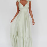 Bellamy Lace-Up Back Ruffle Maxi Dress Sage
