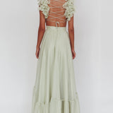 Bellamy Lace-Up Back Ruffle Maxi Dress Sage