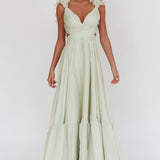 Bellamy Lace-Up Back Ruffle Maxi Dress Sage