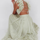 Bellamy Lace-Up Back Ruffle Maxi Dress Sage