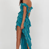So Into You Off Shoulder Glitter Ruffle Dress Jade