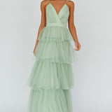 Seylah Tiered Frill Maxi Dress Glitter Sage