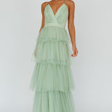 Seylah Tiered Frill Maxi Dress Glitter Sage