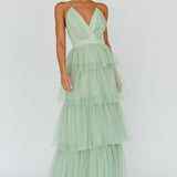 Seylah Tiered Frill Maxi Dress Glitter Sage