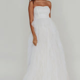 Rori Tulle Cascade Maxi Dress White