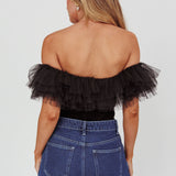 Opera Night Tulle Off-Shoulder Bodysuit Black