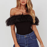 Opera Night Tulle Off-Shoulder Bodysuit Black