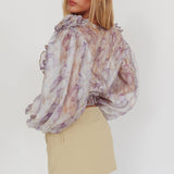 Forever Young Balloon Sleeves Cropped Blouse Purple Multi