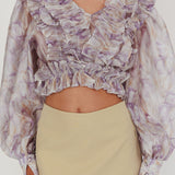 Forever Young Balloon Sleeves Cropped Blouse Purple Multi