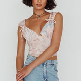 Fairfax Shoulder Tie Crop Top Pink Multi