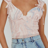 Fairfax Shoulder Tie Crop Top Pink Multi