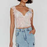 Fairfax Shoulder Tie Crop Top Pink Multi