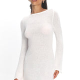 Carousel Backless Knit Mini Dress White