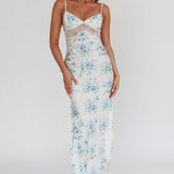 Seraphim Floral Lace Maxi Dress Blue Cream