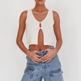 Meeka Open Front Knit Top White