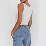Meeka Open Front Knit Top White