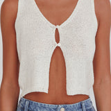 Meeka Open Front Knit Top White