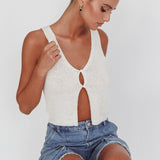 Meeka Open Front Knit Top White