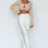Maycie Long Sleeve Crochet Crop Top Beige