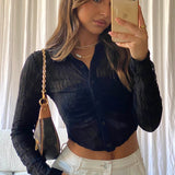 Jolita Sheer Buttoned Crop Top Black