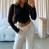 Jolita Sheer Buttoned Crop Top Black