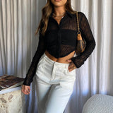 Jolita Sheer Buttoned Crop Top Black