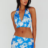 Manila Halterneck Crop Top Blue Floral