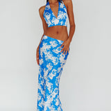 Manila Halterneck Crop Top Blue Floral