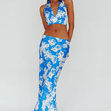 Manila Satin Maxi Skirt Blue Floral