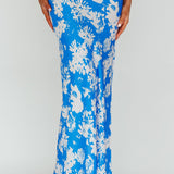 Manila Satin Maxi Skirt Blue Floral